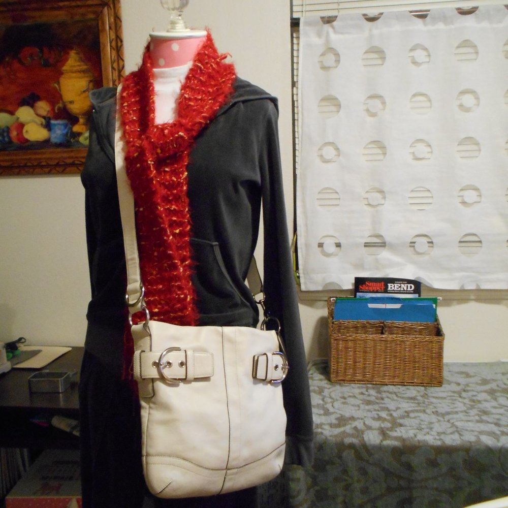 Scarf Knit Red Darker Gold Accents - Picture 7 of 8